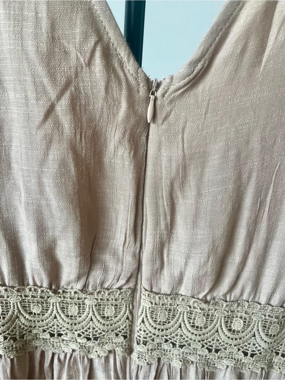 Rebellion Cottagecore Boho Taupe Crochet Lace-Trim Tiered Maxi Dress US M ✨NWT - Picture 5 of 16